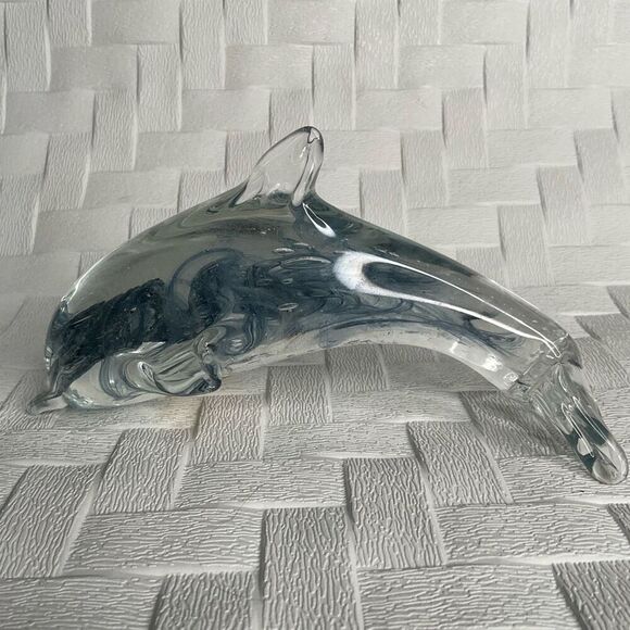 Dynasty Gallery Swirled Blown Art Glass Dolphin Blue Swirl Figurine Paperweight - Picture 1 of 9
